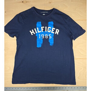 Tommy Hilfiger T Shirt Mens Large Blue Crew Neck 1985 Graphic Tee Cotton VTG